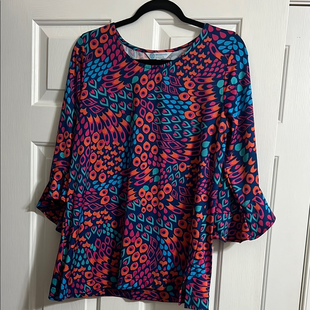 Women’s Escapada Living Colorful Ruffle Sleeve Top Size XL